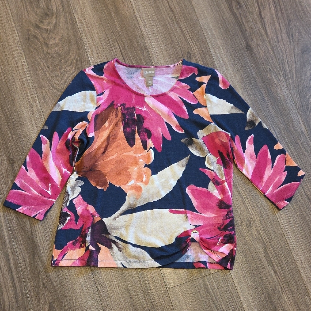 Karen Scott Pink and Orange Floral Long Sleeve Top